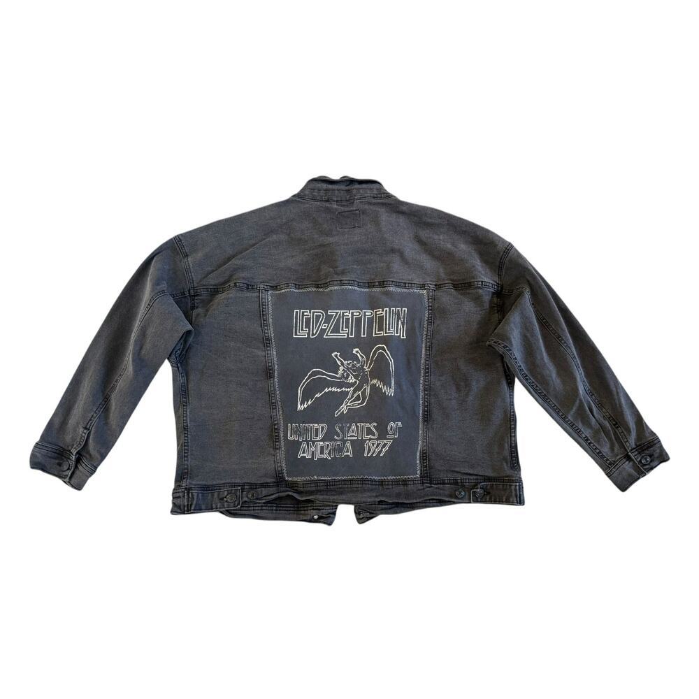 LED ZEPPELIN Upcycled Gray Denim Jacket Retro Vintage Band 60s Rock Size 2XL - Picture 7 of 11